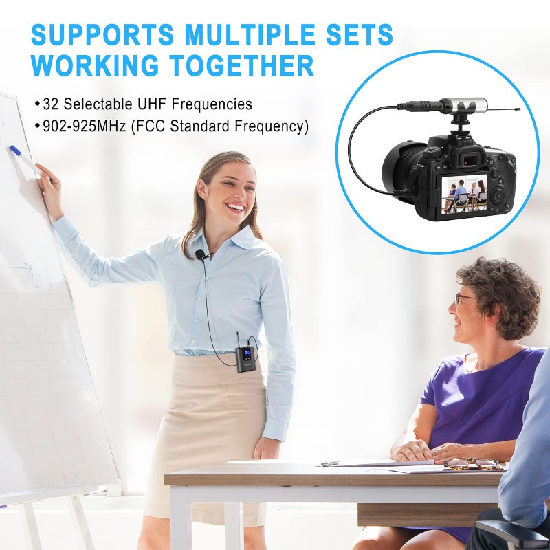 Hotec Wireless System with Dual Headset Microphones/Lavalier Lapel Mics and Bodypack Transmitters and One Mini Rechargeable Receiver 1/4" Output, for Live Performances - Image 2